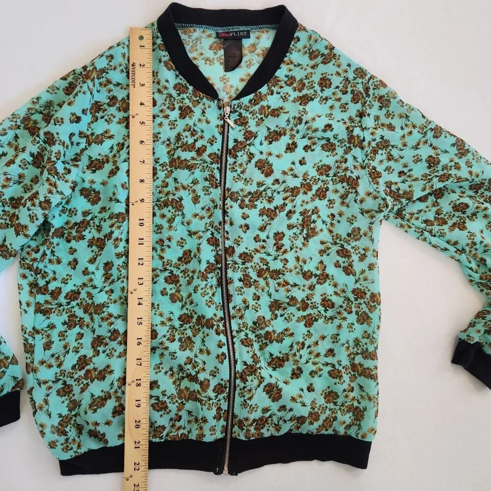 Ultra Flirt Floral Print Zip-Up Bomber Jacket Fairy Garden Feminine Summer Cute - Picture 6 of 6